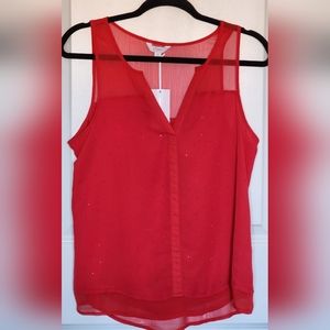 Red sleeveless top